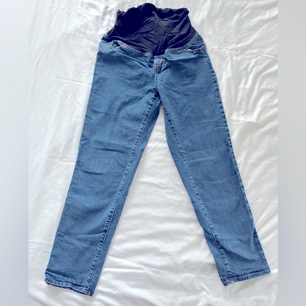 Isabel Maternity Jeans Over Belly Size 8 90s Straight Leg cropped medium wash